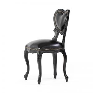 かわいいロココ調 ハートチェア サイドチェア 椅子 イス 猫脚 姫系家具 スモールサイズ / ブラック 本革